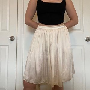 pleated silk midi skirt